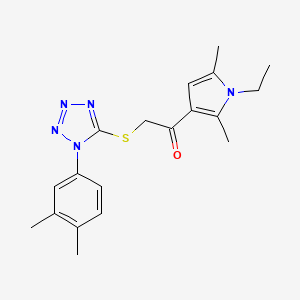 molecular formula C19H23N5OS B4434229 2-{[1-(3,4-dimethylphenyl)-1H-tetrazol-5-yl]thio}-1-(1-ethyl-2,5-dimethyl-1H-pyrrol-3-yl)ethanone 