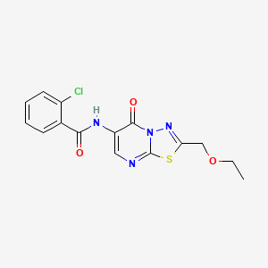 molecular formula C15H13ClN4O3S B4434324 2-chloro-N-[2-(ethoxymethyl)-5-oxo-5H-[1,3,4]thiadiazolo[3,2-a]pyrimidin-6-yl]benzamide 