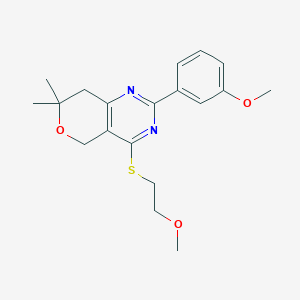 molecular formula C19H24N2O3S B4434345 4-[(2-methoxyethyl)thio]-2-(3-methoxyphenyl)-7,7-dimethyl-7,8-dihydro-5H-pyrano[4,3-d]pyrimidine 