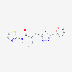molecular formula C14H15N5O2S2 B4434640 2-{[5-(2-furyl)-4-methyl-4H-1,2,4-triazol-3-yl]thio}-N-1,3-thiazol-2-ylbutanamide 
