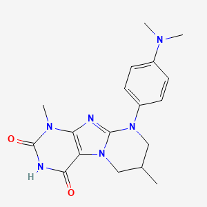 molecular formula C18H22N6O2 B4434674 9-[4-(dimethylamino)phenyl]-1,7-dimethyl-6,7,8,9-tetrahydropyrimido[2,1-f]purine-2,4(1H,3H)-dione 