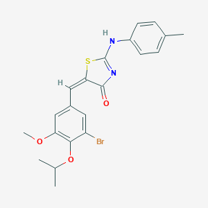 molecular formula C21H21BrN2O3S B443473 (5E)-5-[(3-bromo-5-methoxy-4-propan-2-yloxyphenyl)methylidene]-2-(4-methylanilino)-1,3-thiazol-4-one 