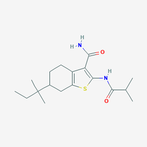 molecular formula C18H28N2O2S B443477 2-(Isobutyrylamino)-6-tert-pentyl-4,5,6,7-tetrahydro-1-benzothiophene-3-carboxamide 