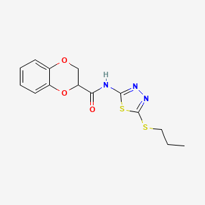 molecular formula C14H15N3O3S2 B4434871 N-[5-(propylthio)-1,3,4-thiadiazol-2-yl]-2,3-dihydro-1,4-benzodioxine-2-carboxamide 