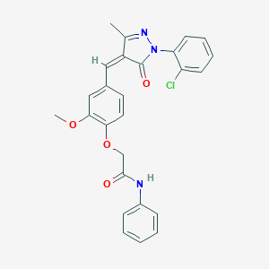 molecular formula C26H22ClN3O4 B443491 2-(4-{[1-(2-chlorophenyl)-3-methyl-5-oxo-1,5-dihydro-4H-pyrazol-4-ylidene]methyl}-2-methoxyphenoxy)-N-phenylacetamide 