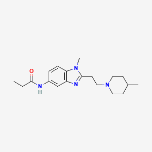 molecular formula C19H28N4O B4434952 N-{1-methyl-2-[2-(4-methyl-1-piperidinyl)ethyl]-1H-benzimidazol-5-yl}propanamide 