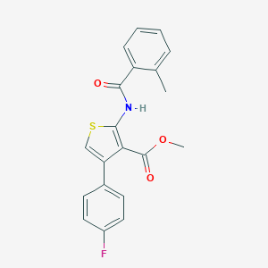 molecular formula C20H16FNO3S B443499 Methyl 4-(4-fluorophenyl)-2-[(2-methylbenzoyl)amino]thiophene-3-carboxylate 