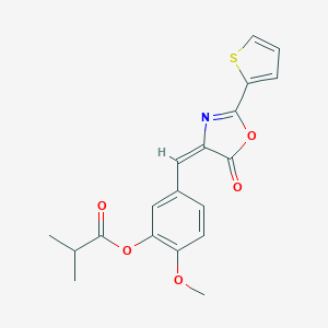 molecular formula C19H17NO5S B443503 2-methoxy-5-[(5-oxo-2-(2-thienyl)-1,3-oxazol-4(5H)-ylidene)methyl]phenyl 2-methylpropanoate 