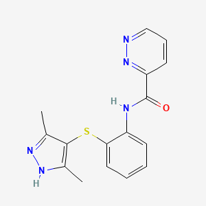 molecular formula C16H15N5OS B4435097 N-{2-[(3,5-dimethyl-1H-pyrazol-4-yl)thio]phenyl}pyridazine-3-carboxamide 