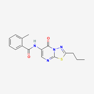 molecular formula C16H16N4O2S B4435274 2-methyl-N-(5-oxo-2-propyl-5H-[1,3,4]thiadiazolo[3,2-a]pyrimidin-6-yl)benzamide 