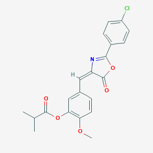 molecular formula C21H18ClNO5 B443562 5-[(2-(4-chlorophenyl)-5-oxo-1,3-oxazol-4(5H)-ylidene)methyl]-2-methoxyphenyl 2-methylpropanoate 