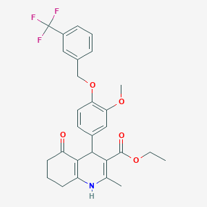 molecular formula C28H28F3NO5 B443565 Ethyl 4-(3-methoxy-4-{[3-(trifluoromethyl)benzyl]oxy}phenyl)-2-methyl-5-oxo-1,4,5,6,7,8-hexahydro-3-quinolinecarboxylate 