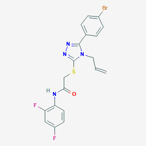 molecular formula C19H15BrF2N4OS B443568 2-{[4-allyl-5-(4-bromophenyl)-4H-1,2,4-triazol-3-yl]sulfanyl}-N-(2,4-difluorophenyl)acetamide 