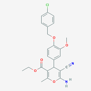 molecular formula C24H23ClN2O5 B443569 ethyl 6-amino-4-{4-[(4-chlorobenzyl)oxy]-3-methoxyphenyl}-5-cyano-2-methyl-4H-pyran-3-carboxylate 