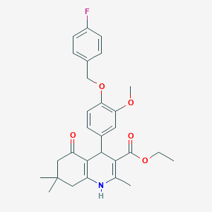 molecular formula C29H32FNO5 B443577 Ethyl 4-{4-[(4-fluorobenzyl)oxy]-3-methoxyphenyl}-2,7,7-trimethyl-5-oxo-1,4,5,6,7,8-hexahydro-3-quinolinecarboxylate 