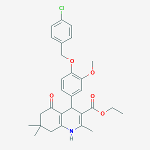 molecular formula C29H32ClNO5 B443580 ETHYL 4-{4-[(4-CHLOROPHENYL)METHOXY]-3-METHOXYPHENYL}-2,7,7-TRIMETHYL-5-OXO-1,4,5,6,7,8-HEXAHYDROQUINOLINE-3-CARBOXYLATE 