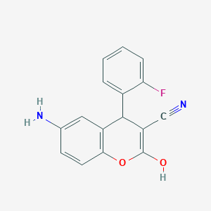 molecular formula C16H11FN2O2 B443581 6-amino-4-(2-fluorophenyl)-2-hydroxy-4H-chromene-3-carbonitrile 