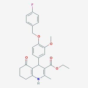 molecular formula C27H28FNO5 B443584 Ethyl 4-{4-[(4-fluorobenzyl)oxy]-3-methoxyphenyl}-2-methyl-5-oxo-1,4,5,6,7,8-hexahydro-3-quinolinecarboxylate 