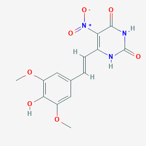 molecular formula C14H13N3O7 B443593 6-[2-(4-Hydroxy-3,5-dimethoxy-phenyl)-vinyl]-5-nitro-1H-pyrimidine-2,4-dione 