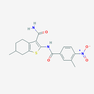 molecular formula C18H19N3O4S B443597 2-({4-Nitro-3-methylbenzoyl}amino)-6-methyl-4,5,6,7-tetrahydro-1-benzothiophene-3-carboxamide 