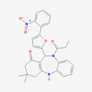 molecular formula C28H27N3O5 B443598 9,9-Dimethyl-6-[5-(2-nitrophenyl)-2-furyl]-5-propanoyl-6,8,10,11-tetrahydrobenzo[b][1,4]benzodiazepin-7-one 