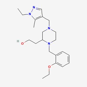 molecular formula C22H34N4O2 B4436104 2-{1-(2-ethoxybenzyl)-4-[(1-ethyl-5-methyl-1H-pyrazol-4-yl)methyl]-2-piperazinyl}ethanol 