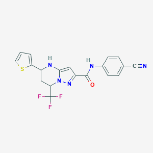 molecular formula C19H14F3N5OS B443648 N-(4-Cyanophenyl)-5-thiophen-2-yl-7-(trifluoromethyl)-4,5,6,7-tetrahydropyrazolo[1,5-a]pyrimidine-2-carboxamide CAS No. 351438-49-8