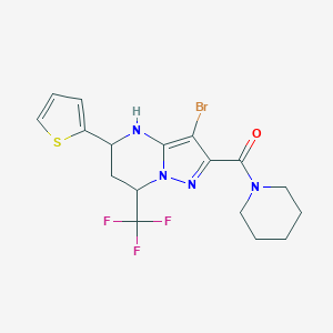 molecular formula C17H18BrF3N4OS B443649 3-Bromo-2-(1-piperidinylcarbonyl)-5-(2-thienyl)-7-(trifluoromethyl)-4,5,6,7-tetrahydropyrazolo[1,5-a]pyrimidine 