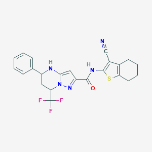 molecular formula C23H20F3N5OS B443651 N-(3-cyano-4,5,6,7-tetrahydro-1-benzothien-2-yl)-5-phenyl-7-(trifluoromethyl)-4,5,6,7-tetrahydropyrazolo[1,5-a]pyrimidine-2-carboxamide 