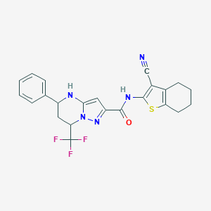 molecular formula C23H20F3N5OS B443651 N-(3-cyano-4,5,6,7-tetrahydro-1-benzothiophen-2-yl)-5-phenyl-7-(trifluoromethyl)-4,5,6,7-tetrahydropyrazolo[1,5-a]pyrimidine-2-carboxamide 