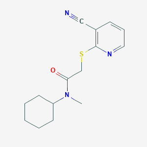 molecular formula C15H19N3OS B4436521 2-[(3-cyano-2-pyridinyl)thio]-N-cyclohexyl-N-methylacetamide 