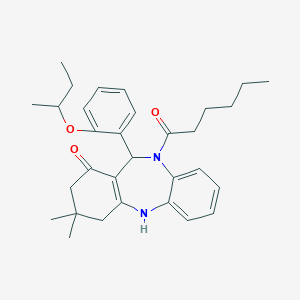 5-Hexanoyl-9,9-dimethyl-6-(2-sec-butoxyphenyl)-6,8,10,11-tetrahydrobenzo[b][1,4]benzodiazepin-7-one