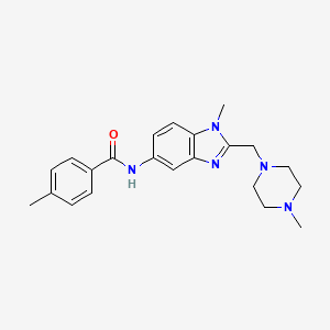 molecular formula C22H27N5O B4436606 4-methyl-N-{1-methyl-2-[(4-methyl-1-piperazinyl)methyl]-1H-benzimidazol-5-yl}benzamide 