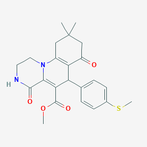 molecular formula C23H26N2O4S B4436612 methyl 9,9-dimethyl-6-[4-(methylthio)phenyl]-4,7-dioxo-2,3,4,6,7,8,9,10-octahydro-1H-pyrazino[1,2-a]quinoline-5-carboxylate 