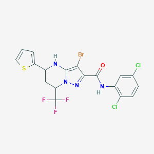 molecular formula C18H12BrCl2F3N4OS B443667 3-bromo-N-(2,5-dichlorophenyl)-5-(2-thienyl)-7-(trifluoromethyl)-4,5,6,7-tetrahydropyrazolo[1,5-a]pyrimidine-2-carboxamide 