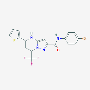 molecular formula C18H14BrF3N4OS B443669 N-(4-Bromophenyl)-5-thiophen-2-yl-7-(trifluoromethyl)-4,5,6,7-tetrahydropyrazolo[1,5-a]pyrimidine-2-carboxamide CAS No. 332852-12-7