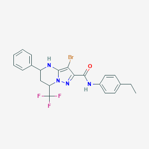 molecular formula C22H20BrF3N4O B443671 3-bromo-N-(4-ethylphenyl)-5-phenyl-7-(trifluoromethyl)-4,5,6,7-tetrahydropyrazolo[1,5-a]pyrimidine-2-carboxamide 