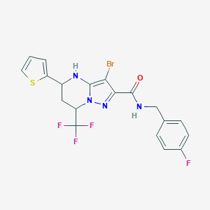 molecular formula C19H15BrF4N4OS B443672 3-bromo-N-(4-fluorobenzyl)-5-(2-thienyl)-7-(trifluoromethyl)-4,5,6,7-tetrahydropyrazolo[1,5-a]pyrimidine-2-carboxamide 