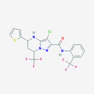 molecular formula C19H13ClF6N4OS B443673 3-chloro-5-(2-thienyl)-7-(trifluoromethyl)-N-[2-(trifluoromethyl)phenyl]-4,5,6,7-tetrahydropyrazolo[1,5-a]pyrimidine-2-carboxamide 