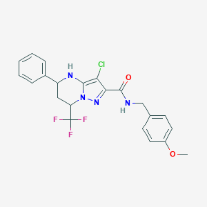 molecular formula C22H20ClF3N4O2 B443675 3-chloro-N-(4-methoxybenzyl)-5-phenyl-7-(trifluoromethyl)-4,5,6,7-tetrahydropyrazolo[1,5-a]pyrimidine-2-carboxamide 