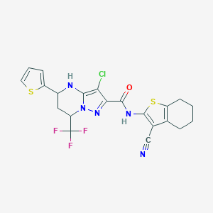 molecular formula C21H17ClF3N5OS2 B443676 3-chloro-N-(3-cyano-4,5,6,7-tetrahydro-1-benzothien-2-yl)-5-(2-thienyl)-7-(trifluoromethyl)-4,5,6,7-tetrahydropyrazolo[1,5-a]pyrimidine-2-carboxamide 