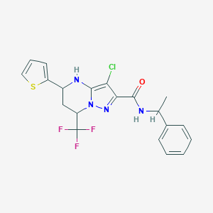 molecular formula C20H18ClF3N4OS B443678 3-chloro-N-(1-phenylethyl)-5-(2-thienyl)-7-(trifluoromethyl)-4,5,6,7-tetrahydropyrazolo[1,5-a]pyrimidine-2-carboxamide 