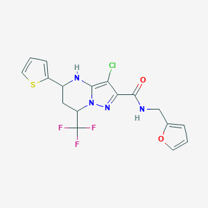 molecular formula C17H14ClF3N4O2S B443680 3-chloro-N-(2-furylmethyl)-5-(2-thienyl)-7-(trifluoromethyl)-4,5,6,7-tetrahydropyrazolo[1,5-a]pyrimidine-2-carboxamide 