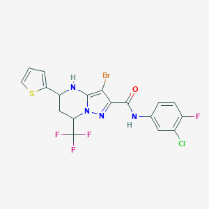 molecular formula C18H12BrClF4N4OS B443683 3-bromo-N-(3-chloro-4-fluorophenyl)-5-(2-thienyl)-7-(trifluoromethyl)-4,5,6,7-tetrahydropyrazolo[1,5-a]pyrimidine-2-carboxamide 