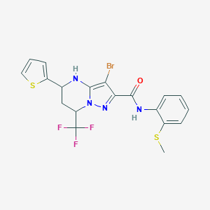 molecular formula C19H16BrF3N4OS2 B443687 3-bromo-N-[2-(methylsulfanyl)phenyl]-5-(2-thienyl)-7-(trifluoromethyl)-4,5,6,7-tetrahydropyrazolo[1,5-a]pyrimidine-2-carboxamide 