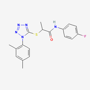 molecular formula C18H18FN5OS B4436887 2-{[1-(2,4-dimethylphenyl)-1H-tetrazol-5-yl]thio}-N-(4-fluorophenyl)propanamide 