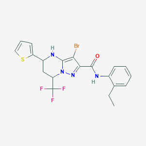molecular formula C20H18BrF3N4OS B443689 3-bromo-N-(2-ethylphenyl)-5-(2-thienyl)-7-(trifluoromethyl)-4,5,6,7-tetrahydropyrazolo[1,5-a]pyrimidine-2-carboxamide 