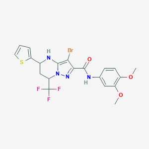 molecular formula C20H18BrF3N4O3S B443692 3-bromo-N-(3,4-dimethoxyphenyl)-5-(2-thienyl)-7-(trifluoromethyl)-4,5,6,7-tetrahydropyrazolo[1,5-a]pyrimidine-2-carboxamide 