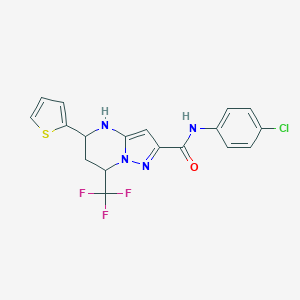 molecular formula C18H14ClF3N4OS B443695 N-(4-chlorophenyl)-5-(2-thienyl)-7-(trifluoromethyl)-4,5,6,7-tetrahydropyrazolo[1,5-a]pyrimidine-2-carboxamide 
