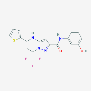 molecular formula C18H15F3N4O2S B443698 N-(3-hydroxyphenyl)-5-(2-thienyl)-7-(trifluoromethyl)-4,5,6,7-tetrahydropyrazolo[1,5-a]pyrimidine-2-carboxamide 